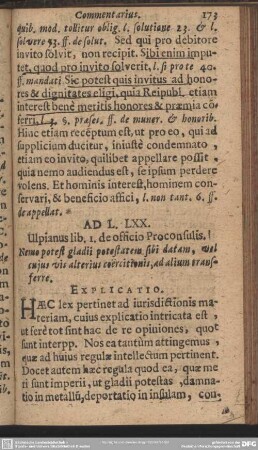 Ad L.LXX. Ulpianus lib. I. de officio Proconsulis