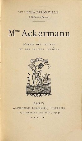 Mme Ackermann d'après des lettres et des papiers inéd.