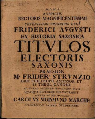 Ex historia Saxonica titulos Electoris Saxon. ...