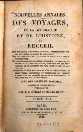 Nouvelles annales des voyages. 12, 12. 1821