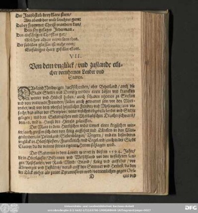VII. Von dem vnglück/ vnd zustande etlicher vornhemen Lender vnd Stedten.