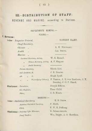 III. - Distribution of staff: Revenue and Marine: according to stations