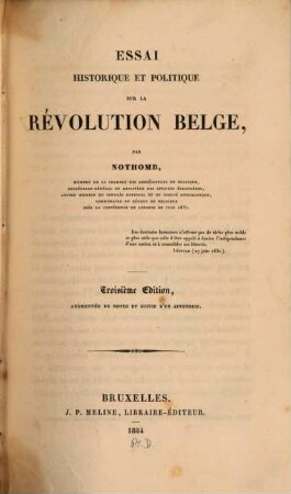 Essai historique et politique sur la révolution Belge