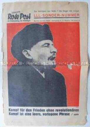 Sonderausgabe der kommunistischen Wochenzeitung "Illustrierte Rote Post" zum Gedenken an Lenin, Liebknecht und Luxemburg ("LLL-Sondernummer")