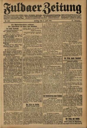 Erste Ausgabe vom Freitag, den 02. Juli 1915.