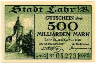 Geldschein / Notgeld, 500 Milliarden Mark, 15.11.1923