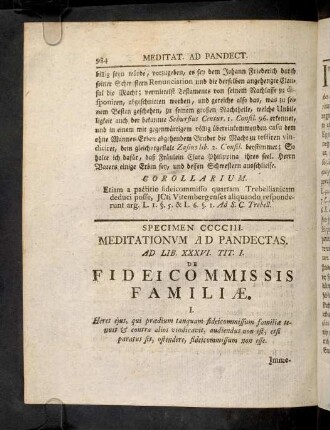 984-991, Sp. 403. De Fideicommissis familiae
