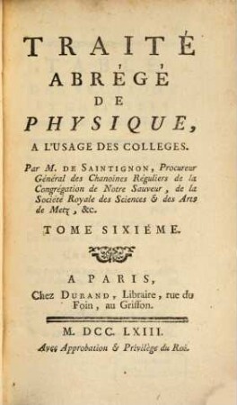 Traité Abrégé De Physique : A L'Usage Des Colleges. 6