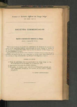 Annexe du Bulletin Officiel du Congo belge. (17 mai 1911.)