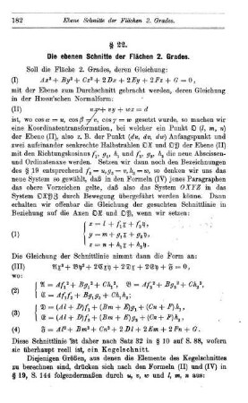 § 22. Die ebenen Schnitte der Flächen 2. Grades.