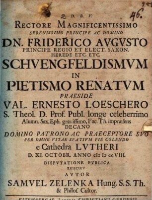 Schwengfeldismum in pietismo renatum