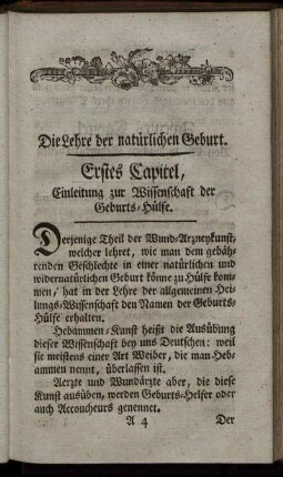 Erstes Capitel, Einleitung zur Wissenschaft der Geburts-Hülfe.