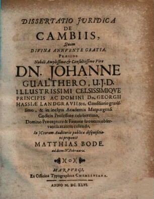 Dissertatio iuridica de cambiis