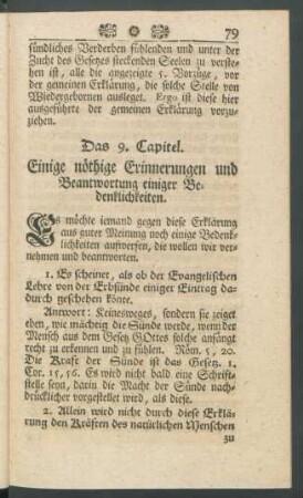 Das 9. Capitel. Einige nöthige Erinnerungen und Beantwortung einiger Bedenklichkeiten