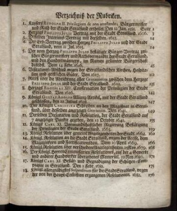 Verzeichniß der Rubriken [1.- 36.].