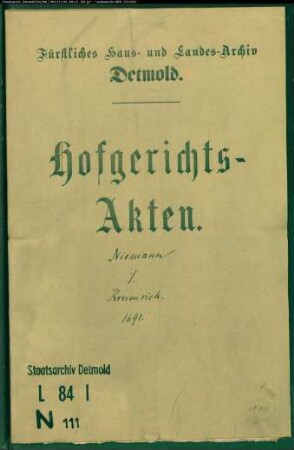 Niemann, Kord zu Wissentrup gegen Johann Bernd Krumsiek - Schuldforderung