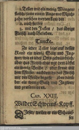 Cap. XXIII. Wilder Schweins-Kopff