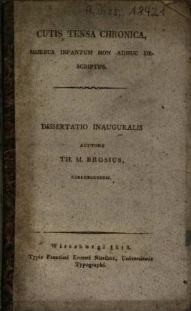 Cutis tensa chronica, morbus infantum non adhuc descriptus