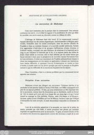 VIII La succession de Mahomet