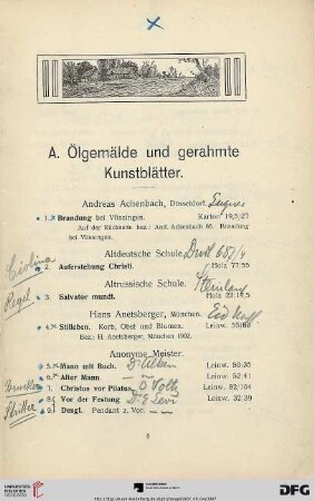 A. Ölgemälde und gerahmte Kunstblätter (Nr. 1 - 235)