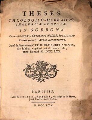 Theses theol. hebraicae, chaldaicae et graecae