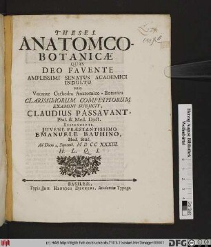 Theses Anatomco-Botanicæ