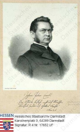 Ewald, Johann Peter (1817-1903) / Porträt, mit faks. Unterschrift und handschriftlichem Bibelzitat