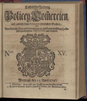 Nro. XV, Montags, den 11. April 1746