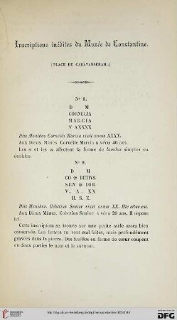 2: Inscriptions inédites du Musée de Constantine : (place du Caravansérail)