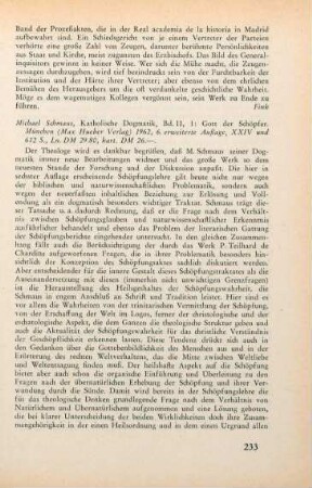 233-235 [Rezension] Schmaus, Michael, Gott der Schöpfer