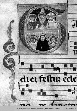 Initiale G mit fünf Heiligen - Antiphonarium Commune Sanctorum, Proprium de Sanctis et Proprium de tempore