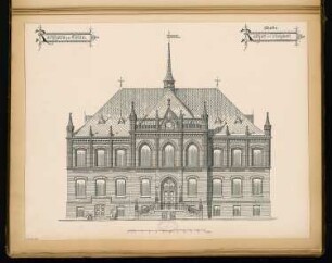 Rathaus, Calau Monatskonkurrenz März 1879: Aufriss Vorderansicht; Maßstabsleiste
