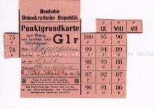 Fragment einer Bezugskarte der DDR für Textilien und Schuhwaren