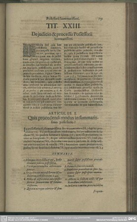Tit. XXIII. De judicio & processu Possessorii summarissimi