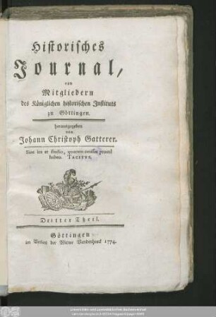 3.1774: Historisches Journal von Mitgliedern des Königlichen Historischen Instituts zu Göttingen
