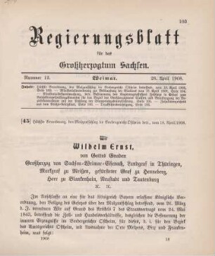 Nr. 45: Höchste Verordnung, den Malzaufschlag im Vordergericht Ostheim betreffend, vom 18. April 1908