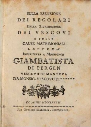 Sulla esenzione dei regolari dalla Giurisdizione dei Vescovi