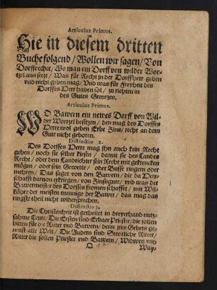 [Liber Tertius] Hie in diesem dritten Buche folgend/ Wollen wir sagen/ Von Dorffrechte/ ...