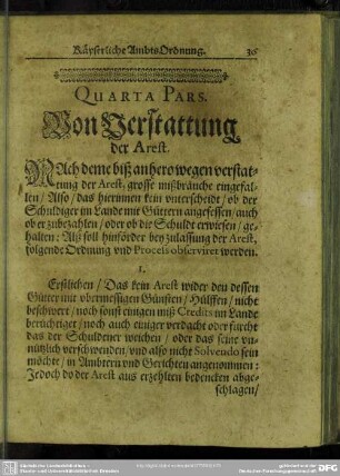 Quarta Pars. Von Verstattung der Arest