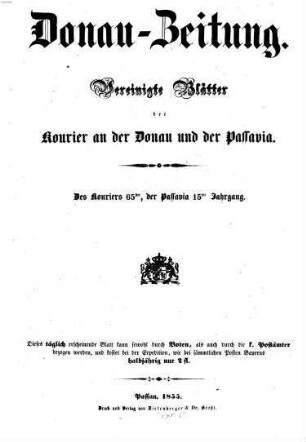 Donau-Zeitung. 1855,1/6 = Jg. 65 = Jg. 15