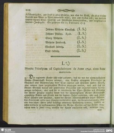 L6.) Monita Principum ad Capitulationem de Anno 1741. circa hanc materiam