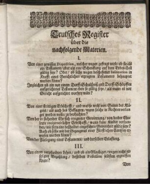 Teutsches Register über die nachfolgenden Materialien.