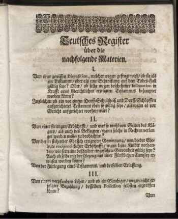 Teutsches Register über die nachfolgenden Materialien.