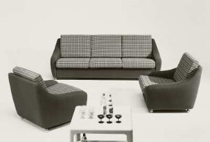 Sitzgruppe "Bergamo" : Sitzgruppe "Bergamo" (1973; Polstermöbelkombinat Oelsa-Rabenau (PMK)). Ansicht mit Couchtisch als Hausbar