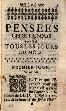 Pensées Chrestiennes Pour Tous Les Jours Du Mois : Imprimées pour la Consolation D'Une Ame Devote