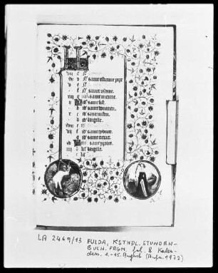 Fragment eines Stundenbuches — Kalenderseite August mit zwei Medaillons, Folio 8recto