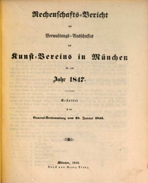 Rechenschafts-Bericht. 1847 (1848)