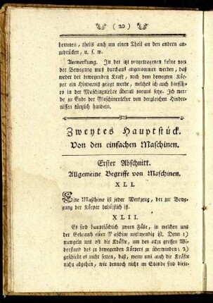 Zweytes Hauptstück. Von den einfachen Maschinen.