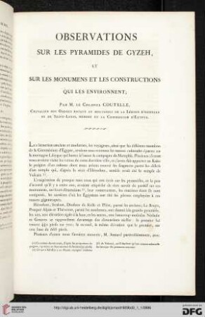 Observations sur les Pyramides de Gyzeh, et sur les monument et les constructions qui les environnement