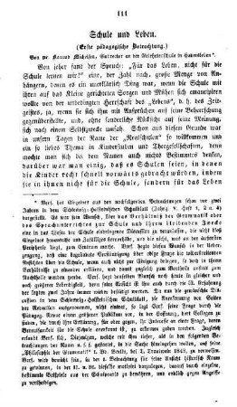 Schule und Leben : (erste pädagogische Betrachtung) ; (ein zweiter Artikel nächstens)